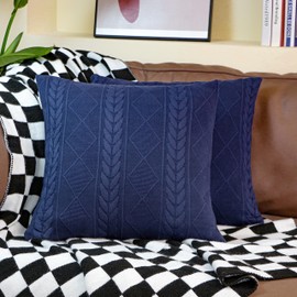 Uhomy 24x24 Inch Navy Blue Decorative Throw Pillow Cover Super Soft Pillow Case, Home Decor Artistic Embossed Modern Embossed Patterned for Living Room Couch Bed Sofa, Stretchy Pillow Cover, Set of 2