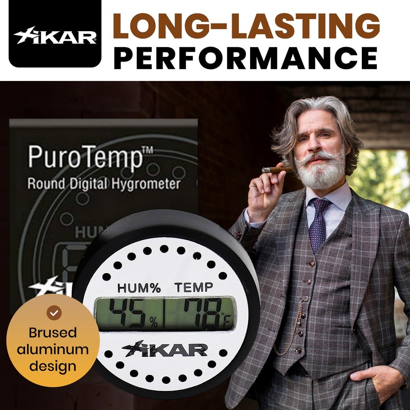 Xikar PuroTemp Round Digital Hygrometer, 10 Second Refresh Rate, Brushed
