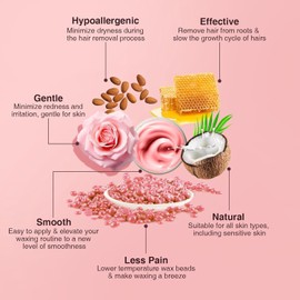 Hard Wax Beads, 400g Wax Beans for Hair Removal, Sensitive Skin Hard Wax for Face, Legs, Armpit, Brazilian, Bikini and Full Body at Home, Waxing Beads for Women Men (Rose)