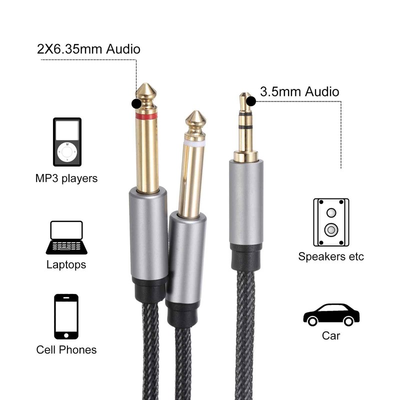 DMiotech 3.5mm 1/8" Mail TRS to 2 x 2 x