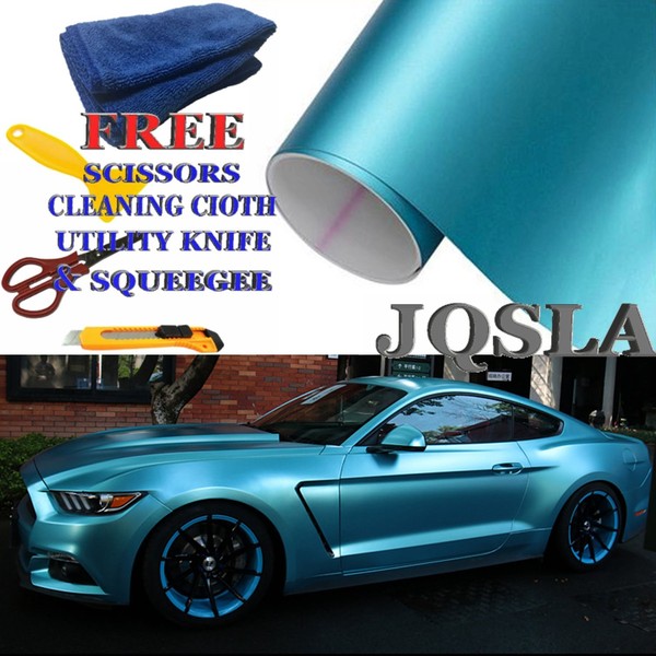 JQSLA Premium Plating Light Blue Satin Matte Chrome Vinyl Film Wrap Sticker Air Bubble Free with Free Tools (Cutter, Scissors, Squeegee & Cleaning Cloth) (20ft x 5ft / 240 in x 60 in)
