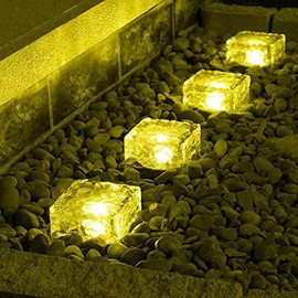 TDA Trading Solar Outdoor Ice Cube Lights for Garden Decoration, 2.8 ”x 2.8” Frosted Acrylic Brick Waterproof Solar Landscape Lights for Tabletop Yard Patio Pathway Decor (Warm White) (4 Pieces)
