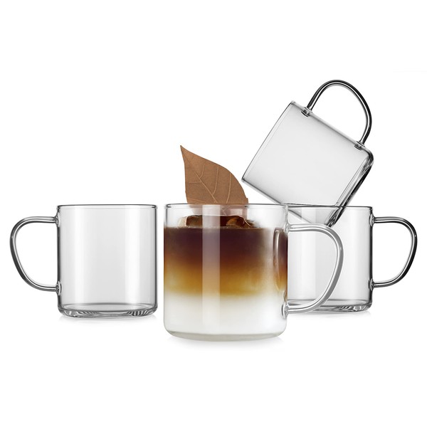 LUXU 4pcs Set Simple Glass Coffee Mugs-Hand Blown&Seamless Design,14 oz Clear Coffee Cups-Heat Resistant and Explosion-Proof,Lightweight Tea Mugs with Anti Scald Handle Ideal for Home,Cafe,Coffee Bar