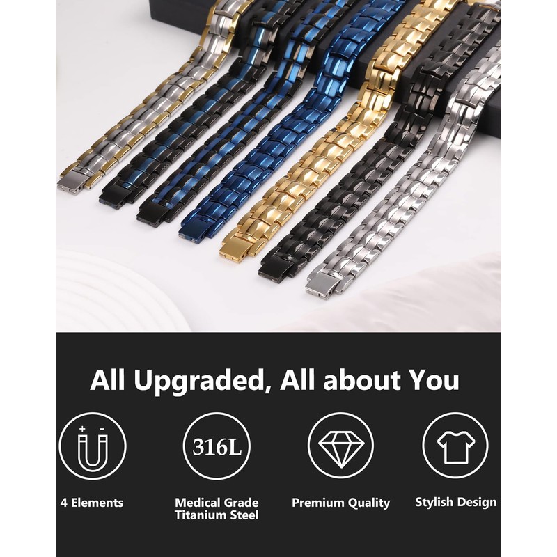 Feraco Mens Magnetic Bracelet Titanium Steel Magnetic Bracelet with Double