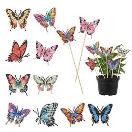 VAIIEYO 10 Pcs Butterfly Diamond Painting Kit for Garden Decor, Colorful Small Butterfly Flower Pots Stakes Decorative, Diamond Art Stakes, Home Decor Indoor Outdoor Yard Garden Party Supplies Crafts
