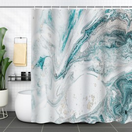 Aqrbeci Teal Marble Shower Curtain, Turquoise Aqua Modern Abstract Art Shower Curtains for Bathroom Ombre Minimalist Waterproof Fabric Bathroom Curtains 72x72 Inch with 12 Plastic Hooks