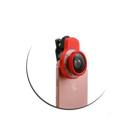 System-S 4 in 1 Universal Clip Lens Wide Angle Macro Fish Eye Super Wide Angle Lens With LED Light For Smartphone Tablet PC in Red