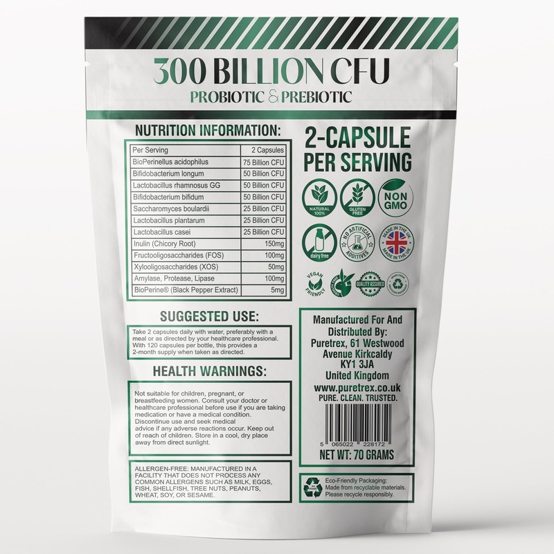 PURETREX 300 Billion CFU Probiotic & Prebiotic Multi-Strain Formula, Synbiotic