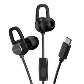 Mixx SoundPort USB-C Wired Earphones, In-Ear Headphones with Hands-Free Calling, Siri & Google Assistant Compatible, 3 Pairs of Ear Cushions Included, Black.