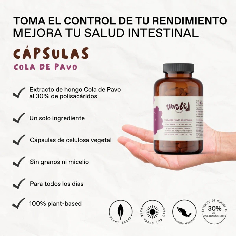 Hongo Cola de Pavo Cpsulas Veganas Sin Sabor UNRULED FOODS
