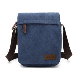 Sechunk Middle Vintage Canvas Messenger Cross body bag Shoulder bag (Blue, middle)