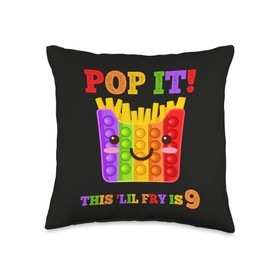 Pop It 9 Year Old 9th Birthday French Fries Lover Fidget Toy Throw Pillow