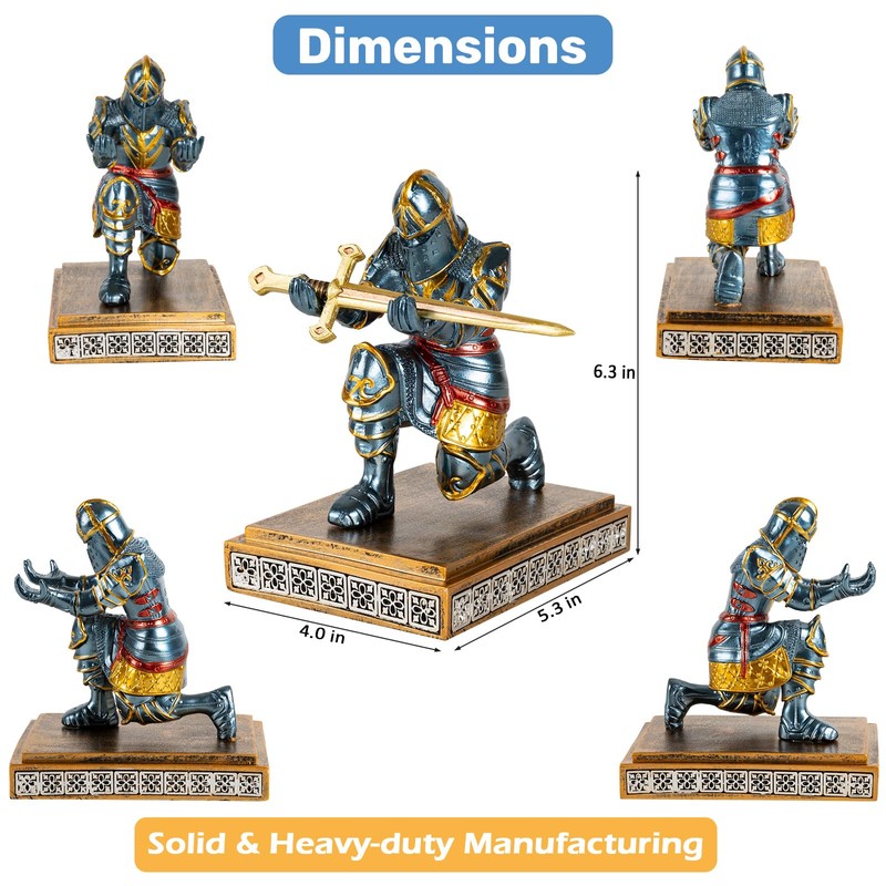 Akulgaci Medieval Knight Pen Holder with Sword, Kneeling King's Guard