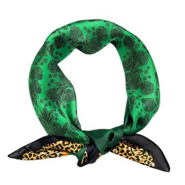 FAIRYGATE Women Scarf Silk Bandana Neck Head Hair Ladies Scarfs Square Scarves Neckerchief Headwear Fashion Multifunctional Beautiful Green Flower Print 93009