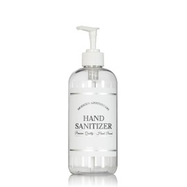 Refillable Clear PET Plastic 16 oz Hand Sanitizer Bottle with White Plastic Pump Dispenser - Chrome Accent Waterproof Labeled Bottle