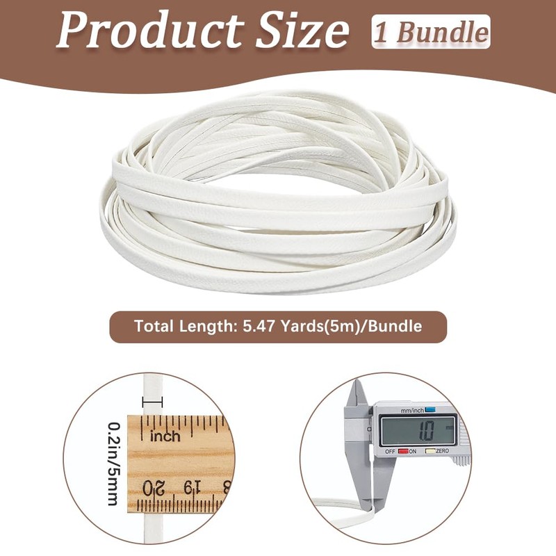 GORGECRAFT 5.5 Yards 5mm White Foldover Leather String 1mm Thick