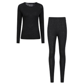 Mountain Warehouse Merino Womens Top & Pants Set - Cosy, Moisture Wicking & Quick Drying Ladies Baselayer Set - Best for Autumn, Camping, Outdoors, Travelling & Hiking Black Women's Size 20
