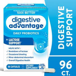 Digestive Advantage Lactose Defense Enzymes + Probiotics for Women & Men Occasional Bloating, Lactose Breakdown, Minor Abdominal Discomfort, Immune Support, 96 Count Capsules (4 Pack)