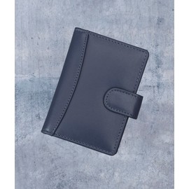 RFID Blocking Soft Blue Leather Credit Card Holder Wallet Popper Opening