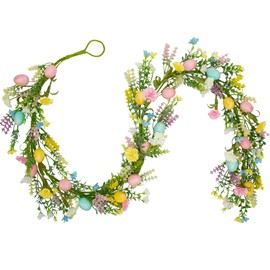 VGIA 6Ft Easter Egg Garland Easter Decorations Spring Flower Garland for Mantle Gifts Home Decor Wall Window Table