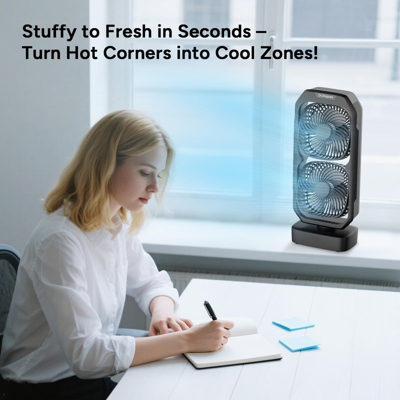 DR.PREPARE Small Oscillating Tower Fan with Remote, Rechargeable Battery Powered