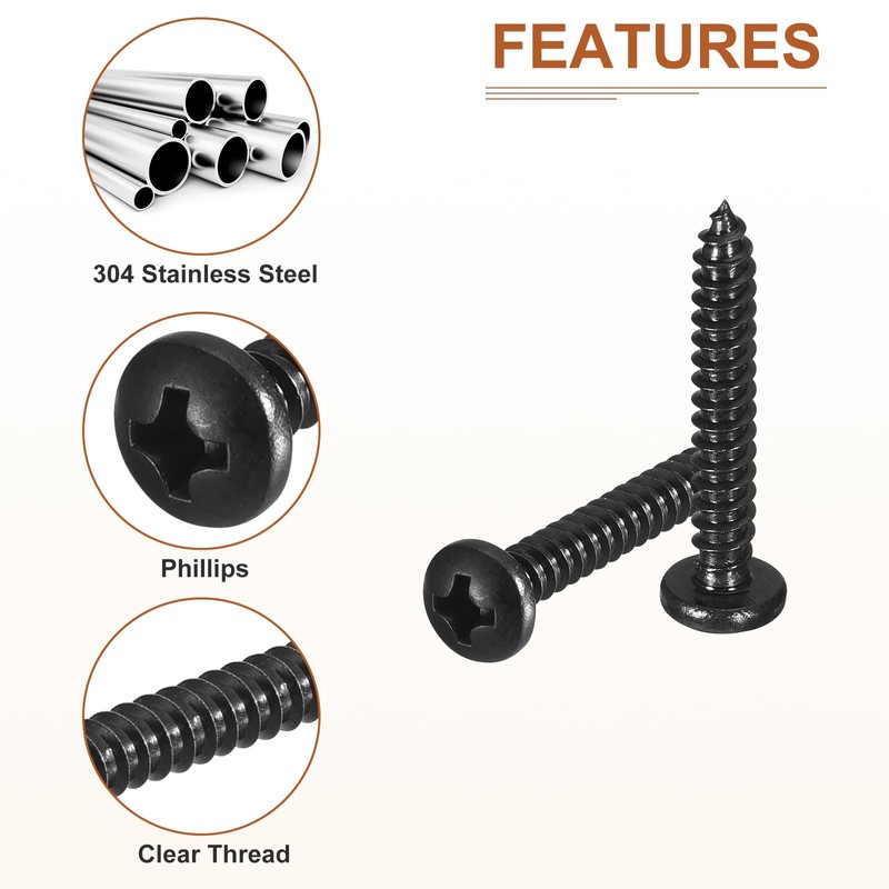 DTGN #7x1" Black Screws - 25Pack - 304 Stainless Steel