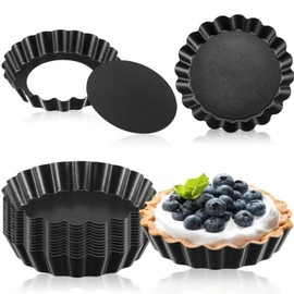 15PCS Egg Tart Molds 3" Mini Tart Pans with Removable Botttom, Reusable Nonstick Quiche Tart Pan Round Heavy Duty Fluted Cupcake Tin Tart Mold for Pies, Quiche, Cheese Cakes, Desserts