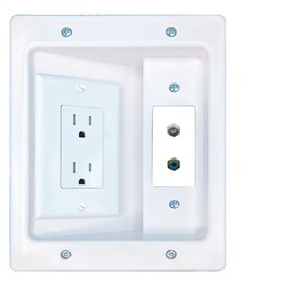 RiteAV Coax RCA-Blue Recessed Wall Plate Cable Concealer Management Kit with Power Outlet Hides Cords and Cables