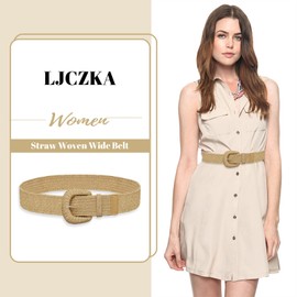 LJCZKA Stroh Gewebter Elastischer Stretch für Damen,Breiter Taillengürtel Strohgürtel für Frauen,Elastisch Taillengürtel für Kleider Hosen Jeans (Kaffee)