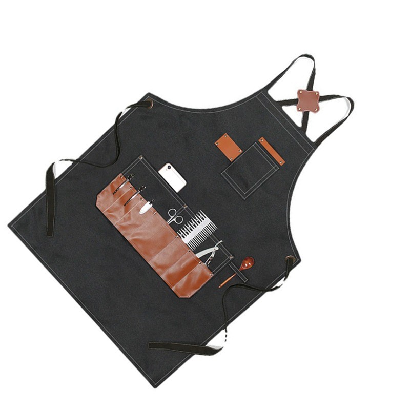 Barber Apron Multi Pocket Waterproof Black Chef Aprons for Art