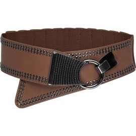BlackButterfly Wide Elastic Stretch Retro Metal Interlock Buckle Belt (Dark Brown, XL)