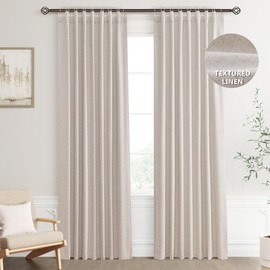 Joywell Sand Linen 100% Blackout Curtains 84 Inch Long, Rod Pocket/Back Tab/Hook Belt/Clip Rings,Thermal Insulated Drapes for Bedroom Living Room Ivory with Hooks(2 Panels,52 x 84,Sand Beige)