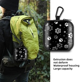 Square Data Cable Earbud Charger Coin Storage Bag Shockproof and Drop-Proof EVA Material Compatible with AirPod(Dog Paw Print and Star)