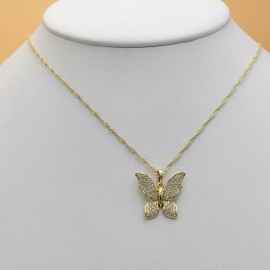 JEYFEL XP Yellow Gold Plated Woman Jewelry Clear Crystals Icy Butterfly Pendant Necklace