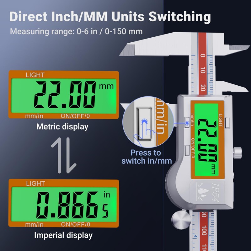 Preciva Digital Vernier Caliper,150mm Backlit Vernier Caliper, IP54 Waterproof Digital