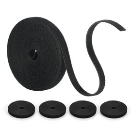 Pack of 4 Velcro Tape on Both Sides, Reusable Cable Ties, Velcro, 15 m x 10 mm Velcro Cable Ties, Cable Velcro Tape for Cable Management, Velcro Cable Ties, Velcro Tape for Home, Office (Black)