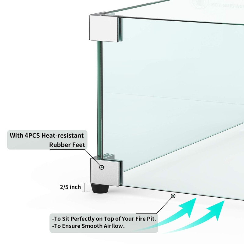 Skyflame 36" X 16" Rectangular Fire Pit Glass Wind Guard
