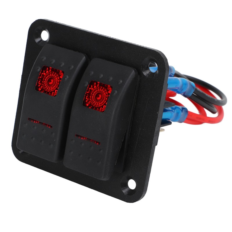 Rocker Switch Panel 2 Gang On Off Pre Wired Red