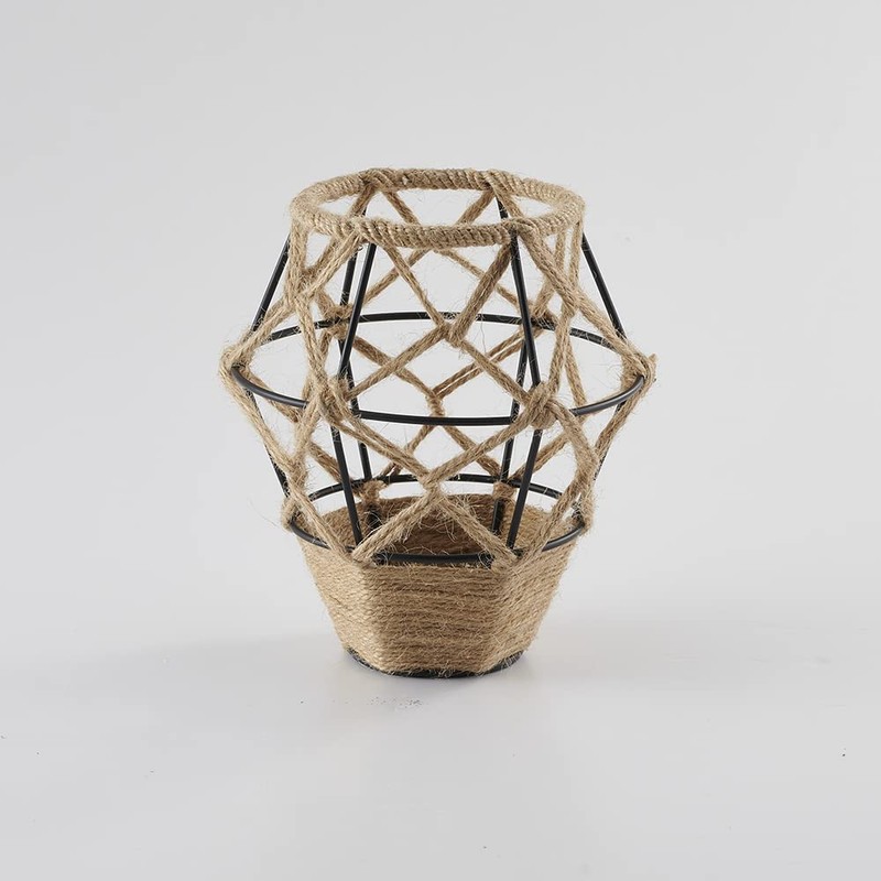 Metal Cage Handcrafted Woven Lampshade in Natural Neutral Jute Rope