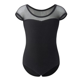 Stelle Leotard for Girls Ballet Dance Leotards Black Mesh Short Sleeve Gymnastics Outfits for Toddler/Little/Big Kids(Black,120)