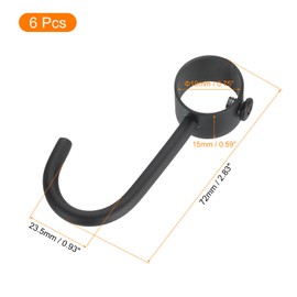 QUARKZMAN Pack of 6 Pipe Hooks, Stainless Steel, 19 mm / 0.75 Inch Inner Diameter, Adjustable Clothes Rail Hook, Coat Hook for Hanging Pots, Black