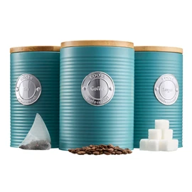 Cooks Professional Kitchen Storage Set | 3-Piece Ribbed with Bamboo Lids | Tea Coffee Sugar | Teal/Silver