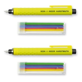 KOH-I-NOOR S128 - Tailor's Chalk Pencil Yellow Made of Plastic with 6 Coloured Leads (Green, Violet, Blue, Red, Yellow, White) - Set of 2 with 2 Pens and 6 Refills