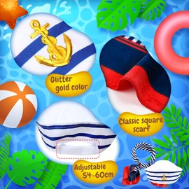 KECDRU Sailor Hat and Scarf for Men Women Girls Sailor Costume Blue and White Adjustable Universal Sailor Hat with Scarf for Women Men Carnival Fancy Dress Party Cosplay