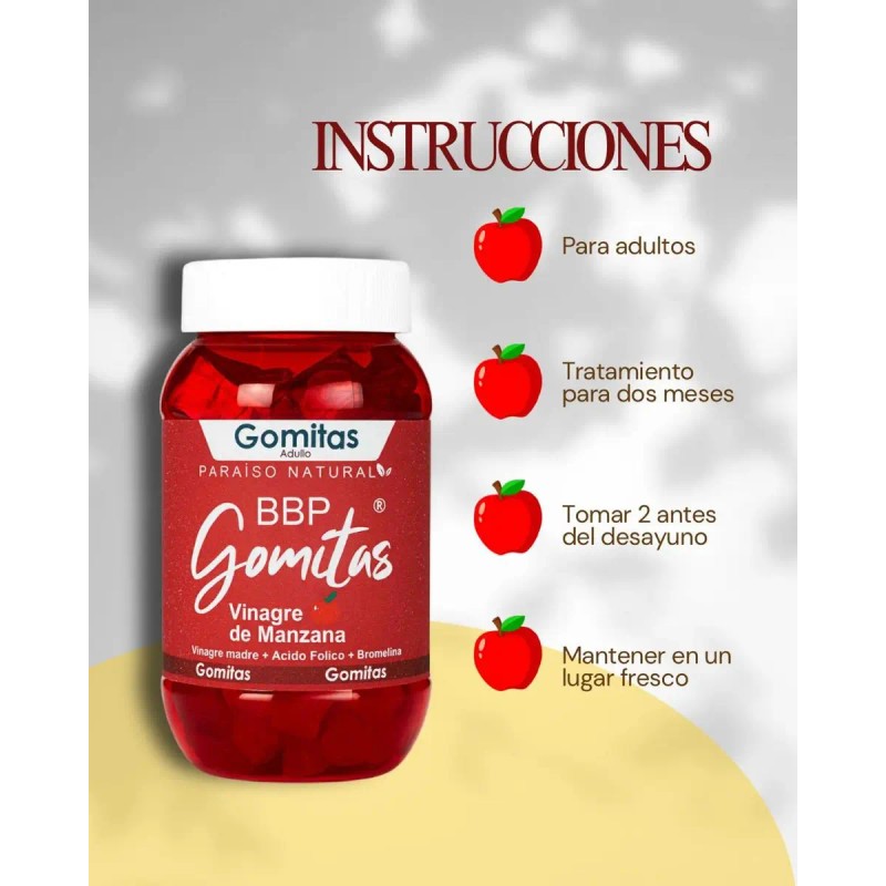 Gomitas Nutricionales Vinagre Manzana 120 Piezas Paraiso Natural Sin Gluten