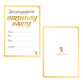 15 Birthday and Party Invitation Cards with Envelopes,Uniquely Designed Birthday Cards for Children,Men, Women and Kids (Gold)