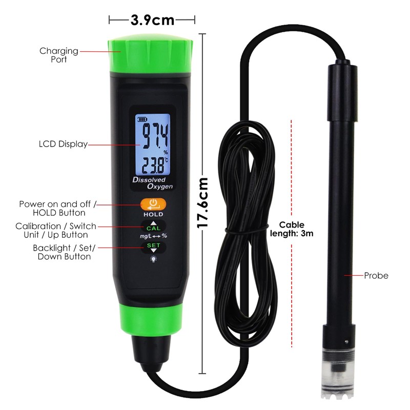 Digital Rechargeable Dissolved Oxygen Meter | Precise DO Tester w/Self-Floating