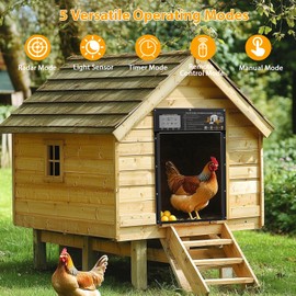Automatic Chicken Coop Door Solar Powered with Timer & Light Sensor, Motion Sensor, LCD Display & Remote Control, Weatherproof Chicken Door for Chicken, Ducks, Rabbits
