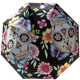 Anuschka Umbrella AUTO Open/Close - UPF 50+ Max Sun protection - 38” Waterproof Canopy - Fits in Handbag - Windproof Flexible Fiberglass - Day of the Dead