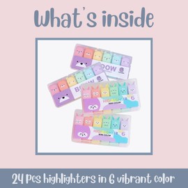 Corbekel 24 PCS Cute Mini Highlighters in 2 Style (Bear & Rabbit), Kawaii Highlighters for Kids & Adults, Small Multi Colored Highlighters Pastel Set